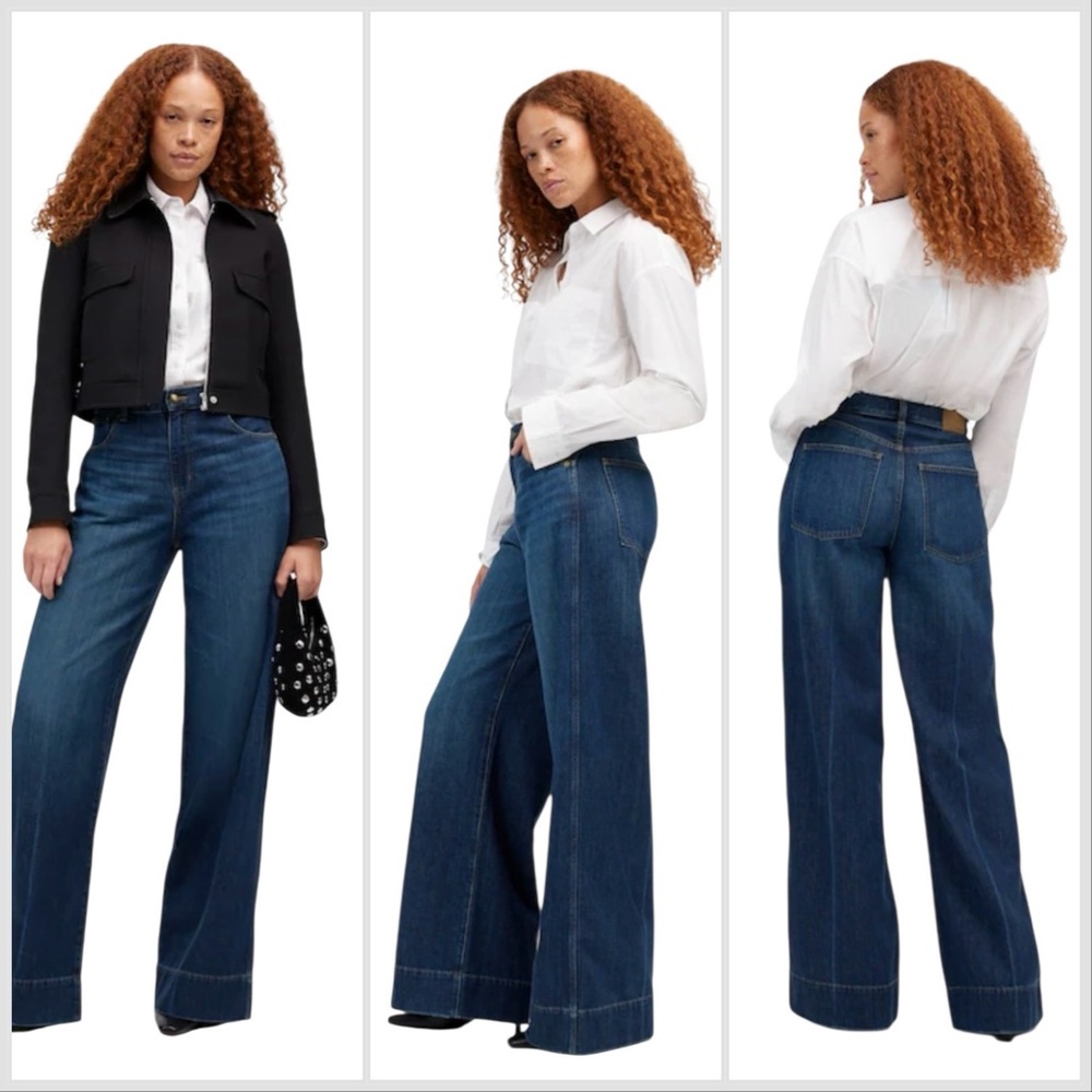 Madewell Curvy Superwide Leg Softdrape Ellsworth Dark Blue Denim Jeans Size 32